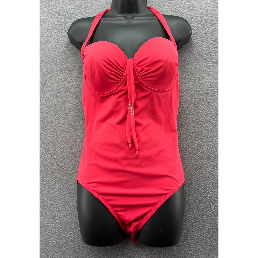 Venus Swimsuit Women's Sz 10D Red Halter One Piece Underwire Ruched Cutout Back